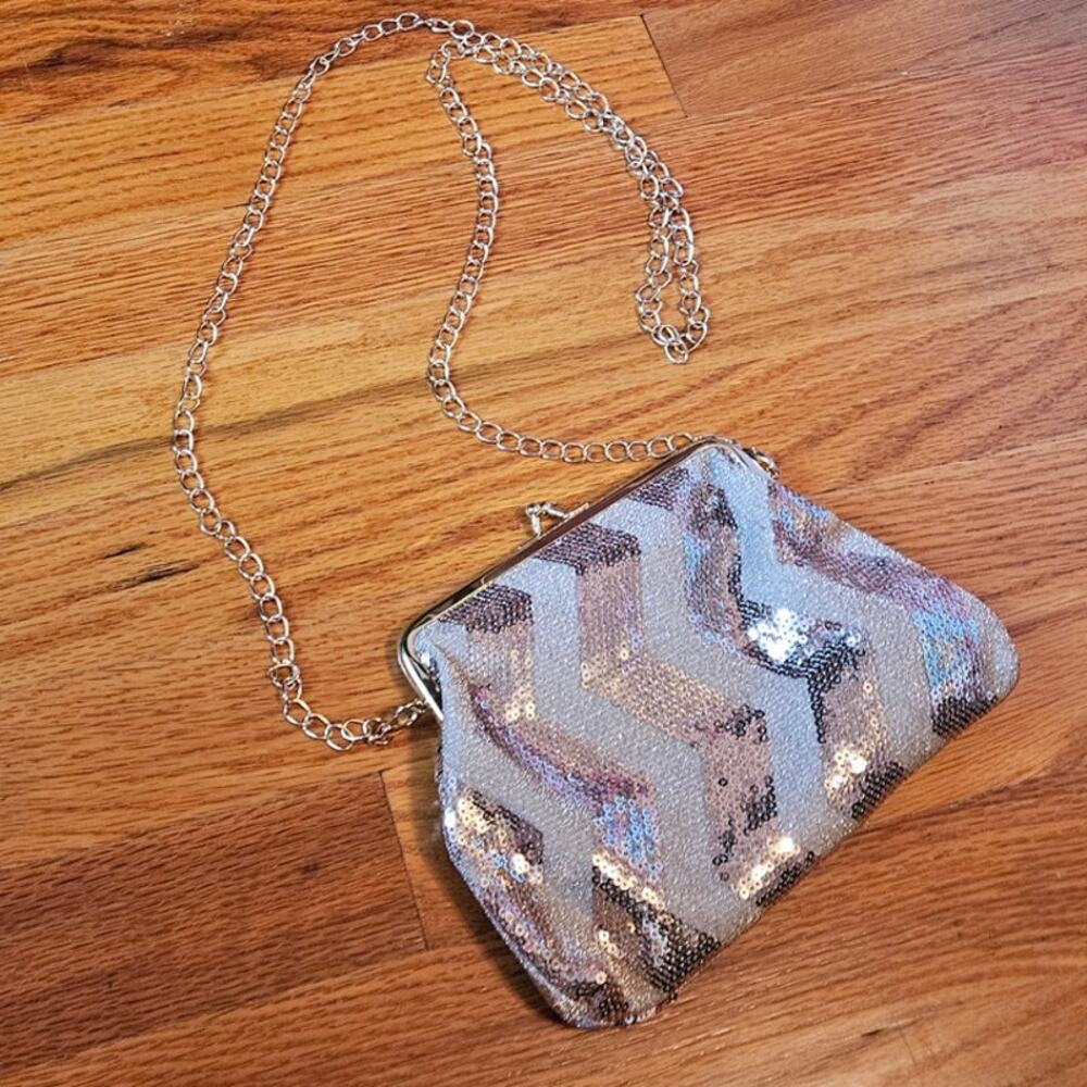 Boutique Rose Gold Sequin Mini Crossbody Clutch Barbie Y2K Style Party Bag